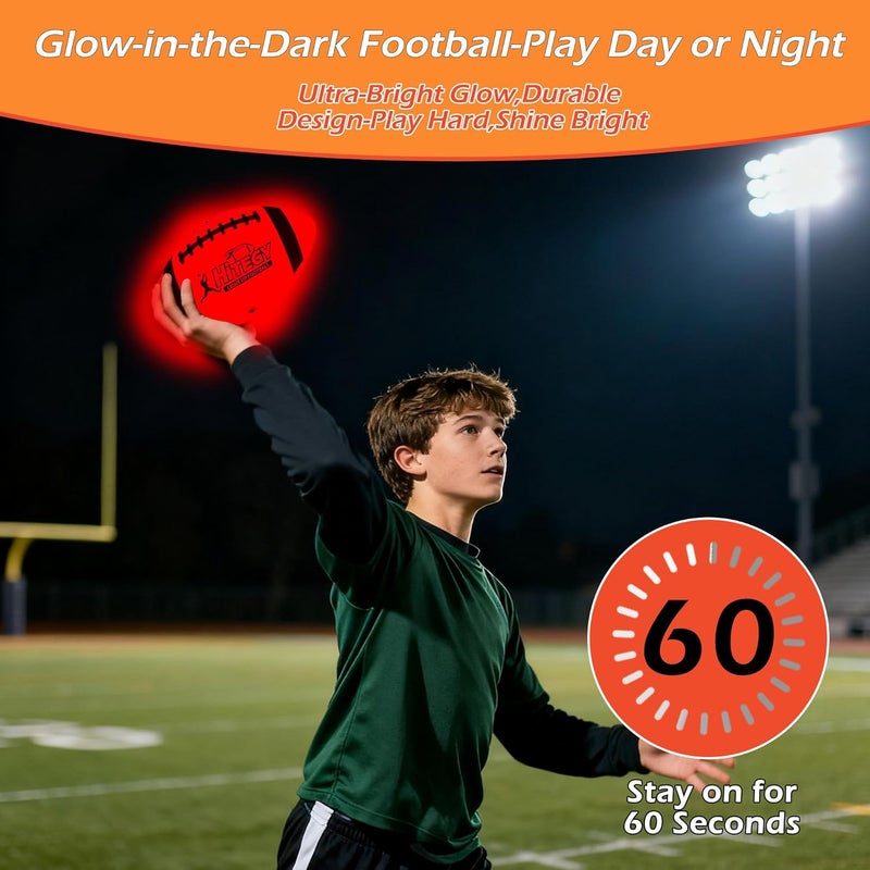 MPMVP Glow in The Dark Football Light Up Football | USB-C Rechargeable LED Ball with Pump | Night Game Ball for Indoor & Outdoor Play | Gift Ready for Boys & Kids - Image 2